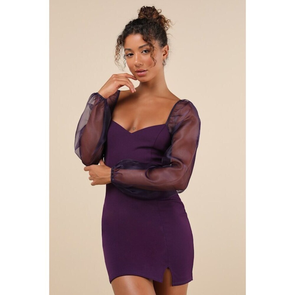Lulus Sophisticated Aura Purple Long Sleeve Bodycon Mini Dress - Size XL